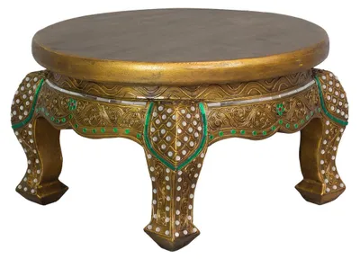Produktbild von Opiumtisch Rund Spiegelsteine Beistelltisch Nachttisch Couchtisch Holztisch Thailand Gold 50cm Ø