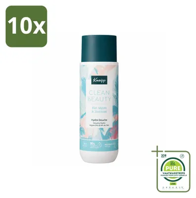 Imagen del producto de 10 unidades de gel de ducha Kneipp Clean Beauty, con algas y sal marina, de 200 ml cada uno. Pack grande
