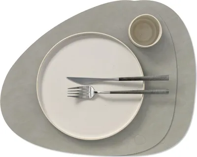 Productafbeelding van LIND DNA Placemats Nupo - Leer - Light Grey - Curved - 44 x 37 cm - 2 Stuks