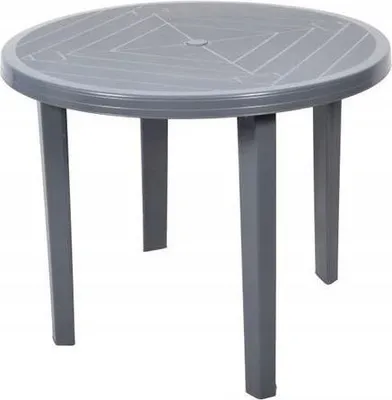 Produktbild von Runder Gartentisch 90 cm Grau Kunststoff, Abnehmbar & Wetterfest, Mit Schirmloch