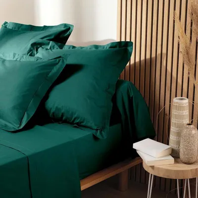 Imagen del producto de Sábana plana de algodón orgánico "Biolina" - Color verde esmeralda - 240 x 300 cm