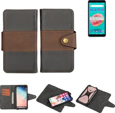 Produktbild von K-S-Trade Handyhülle Schutzhülle Hülle Bookstyle Wallet-Case kompatibel mit ZTE Blade A3Y Bumper Rundumschutz schwarz-braun 1x