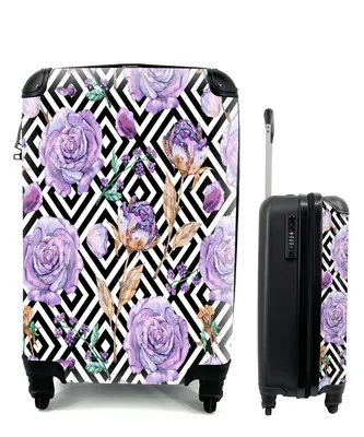 Produktbild von MuchoWow® Koffer Handgepäck Trolley Rollkoffer Kleine Reisekoffer mit 4 Rollen - Blumen - Rosen - Lila - Cabin Size < 55x40x23 cm & 55x40x20 cm - Fotokoffer - Kabinenkoffer - Boardgepäck - Reise-Box - Reisekoffer - Reisegepäck - Koffer mit Bild - Trolley für Kinder