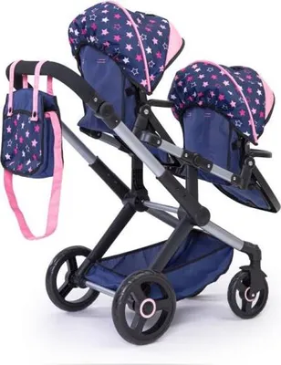 Produktbild von Bayer Design Zwillingspuppenwagen Xeo Twin 26716AA, Tasche, verstellbarer Griff, blau, rosa, sterne