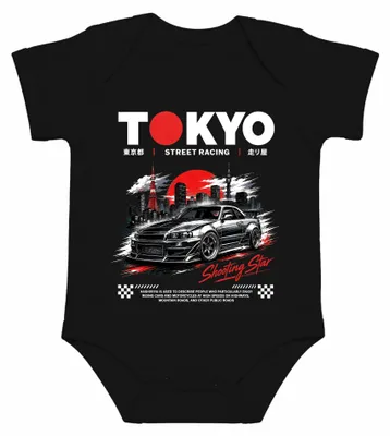 Productafbeelding van Tokyo straatracen, Shooting Star, JDM Japan, Skyline, Y2K, drift, tuning, baby body, zwart, 6/12