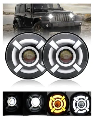 Produktbild von Set mit 2 Stück, universal, 7 Zoll (18 cm), LED-Halogen, 12–24 V, Abblend-/Fernlicht mit DRL (Tagfahrlicht), Blinker weiß‑gelb,