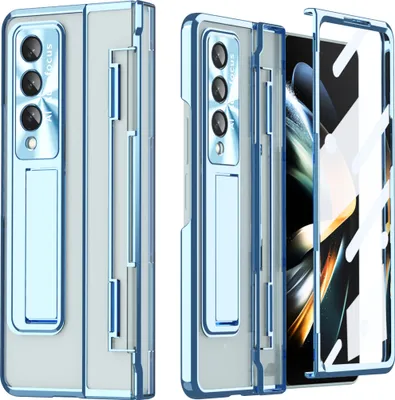 Obrázek produktu pro Galaxy Z Fold4 Pouzdro, Ochrana Displeje a Objektivu, Průhledné Galvanizované Pouzdro se Stojánkem pro Samsung Galaxy Z Fold 4 5G modré