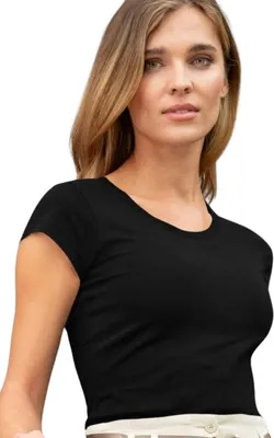 Produktbild von Exklusives Damen-T-Shirt, 100% Baumwolle, unbedruckt, einfarbig, 160g/m2, Farbe schwarz, Größe 2XL