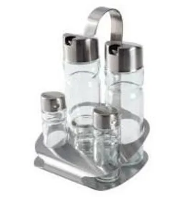 Image de Ilsa Support Huile, Vinaigre, Sel, Poivre et Cure-dents en Acier Inoxydable Set 5 Pcs Cm 12,5x13,5