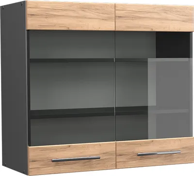 Produktbild von Vicco Küchenglasschrank Fame-Line, 80 cm, Goldkraft Eiche/Anthrazit