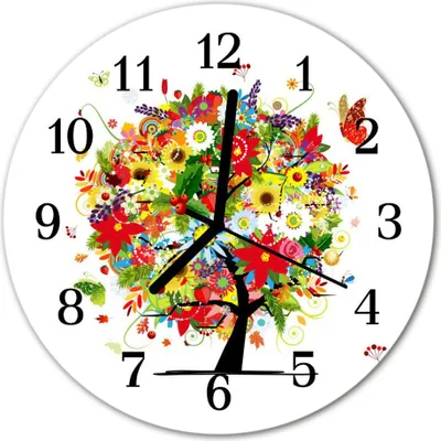 Produktbild von Glasuhr Wanduhr Küchenuhr Echt-Glas 30fi cm Blumen Baum mehrfarbig
