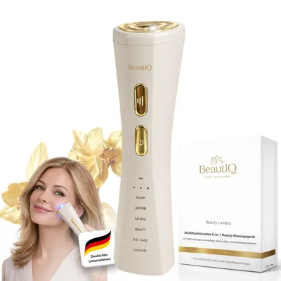 Produktbild von Gesichtsmassagegerät Lumèra - 6 Funktionen in 1 Gerät gegen alternde Haut, EMS & Radiofrequenz, Anti-Aging, Echtgoldaufsatz für Wärme-/Kälteleitung, KI-generiertes Bild