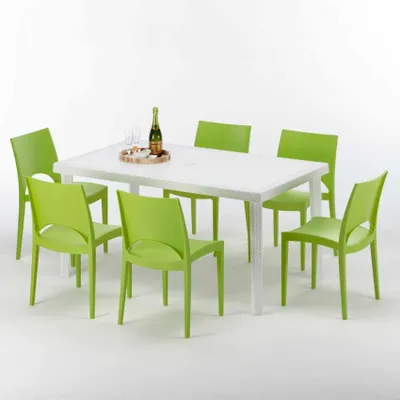 Produktbild von Weiß Rechteckig Tisch und 6 Stühle Farbiges Polypropylen-Außenmastenset Grand Soleil Paris Summerlife - Grün