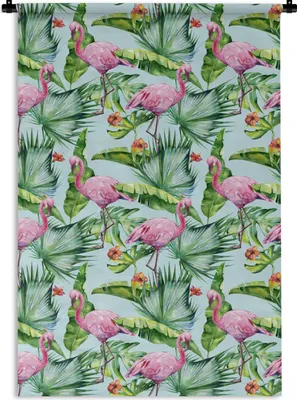 Produktbild von MuchoWow® Wandteppich Wandbehang Hibiskus - Flamingo - Tropisch 120x180 cm Tapisserie Dekoration Wandtuch - Schlafzimmer - Dekorationen für das Haus