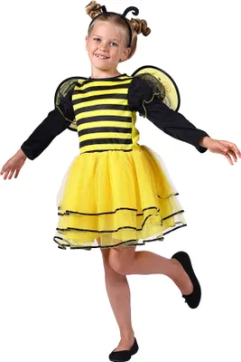 Produktbild von T3059-98-104 gelb-schwarz Kinder Mädchen Bienen Kostüm 3 tlg. Gr.98-104
