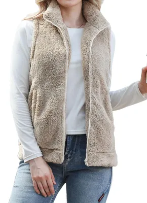 Produktbild von Damen Fleeceweste Weste Weich Warm Casual Aprikose XL