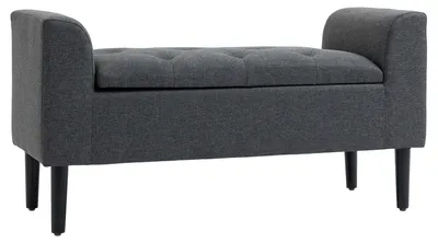 Produktbild von Sitzbank mit Stauraum, Polsterbank mit Leinenoptik, Holzbeine, Bettbank belastbar bis 130 kg, für Wohnzimmer Schlafzimmer Flur, 116 x 44 x 58 cm Dunkelgrau