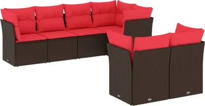 Produktbild von vidaXL 7-tlg. Garten-Sofagarnitur mit Kissen Braun Poly Rattan