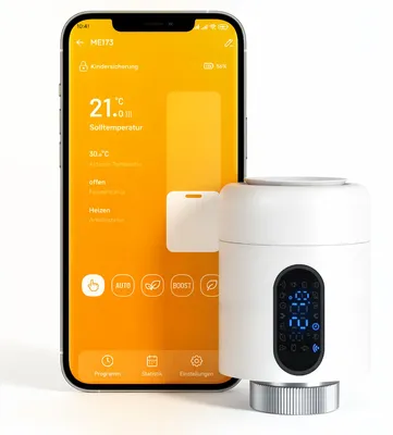 Obrázek produktu pro Chytrý termostat pro radiátory Peviasot, WiFi, ovládání přes aplikaci, kompatibilní s platformami Smart Life/Tuya, bílý, 7 adaptérů, 1 kus