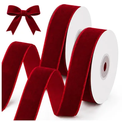 2 Samt-Bänder Bordeauxrot, 2 cm, 6,4 m/Rolle, Weihnachten