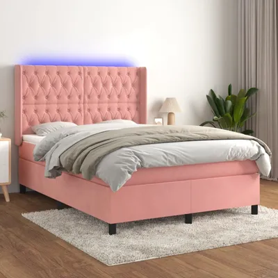 Produktbild von The Living Store Boxspringbett mit Matratze & LED Rosa 140x190 cm Samt
