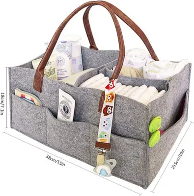 Produktbild von Baby Windel Caddy Filz,tragbarer Wickeltisch Organizer Multifunktionale Wickeltasche,Filzkorb Aufbewahrungsbox (Grau)