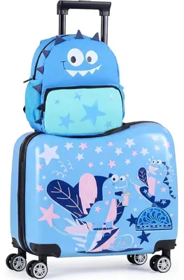 Image de Ensemble de bagages pour enfants MY21114JHDEDE, 2 en 1, avec valise à 4 roues et sac à dos, bleu - A
