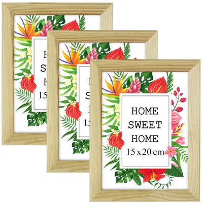Produktbild von MG Design Set aus 3 Braun Bilderrahmen 9 x 13 cm - Aus echtem Holz mit Acrylglas, zum Aufhängen & Aufstellen, für Fotos, Poster & Puzzle