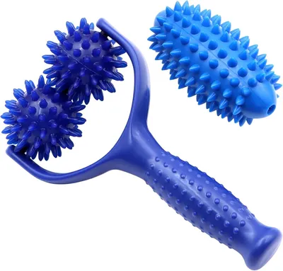 Productafbeelding van Massagerol met handgrepen, met 3 massageballen, spiermassagerol, anti-cellulitis massageapparaat voor benen, voeten, rug