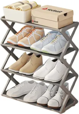 Produktbild von INF X-förmiges Schuhregal aus Metall, 4-stöckig, für Zuhause und Studentenwohnheim Grau