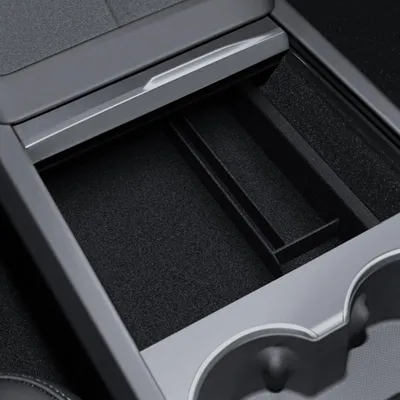 Zdjęcie produktu dla Organizer do środkowej konsoli dla samochodów Tesla Model Y (rocznik 2025-2026) i Model 3 (rocznik 2024-2026). Pudełko do przechowywania, wykonane z materiału pokrytego welurem