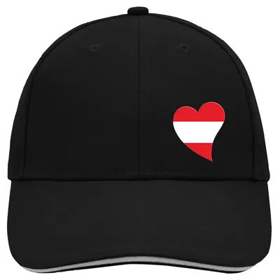 Produktbild von Huuraa Cappy Mütze Österreich Flagge Herz Black/Light Grey Baumwolle 6-Panel Kappe Geschenkidee