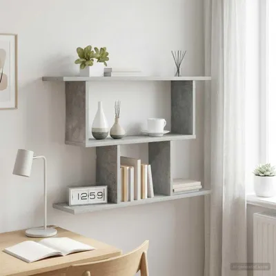 Obrázek produktu pro Maison Exclusive – Nástěnná police, barva betonová šedá, rozměry 80 x 15 x 50,5 cm, materiál: dřevovláknitá deska