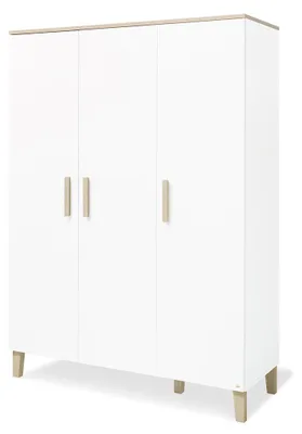 Produktbild von Pinolino Kleiderschrank Lumi Eiche weiß 3-türig 189x135x56 cm mit Soft-Close und 1 Kleiderstange