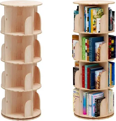 Image de Bibliothèque rotative, étagère verticale, 360 degrés, étagère de rangement pour enfants et adultes, bibliothèque multifonctionnelle en bois massif (4 étagères)