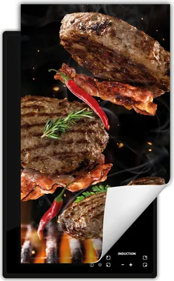 Produktbild von DarHaus Herdabdeckplatte 1 teilig 30x52 cm Anti Rutsch Matte Aufrollbar, schwarz - Steak