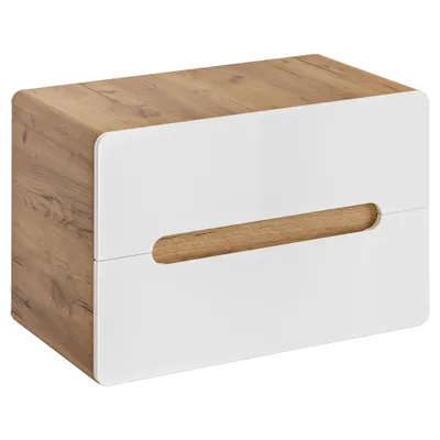 Produktbild von Waschtischunterschrank mit 2 Schubkästen 80 cm LUTON-56, Hochglanz weiß mit Wotan Eiche Nb., B/H/T ca. 80/53/46 cm