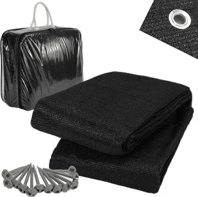 Produktbild von Campingteppich Vorzeltteppich aus HDPE 240 g/m², 250 x 550 cm, Schwarz, 1 Teppich mit 13 Heringen, UV-stabil und beidseitig nutzbar