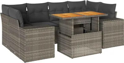 Produktbild von vidaXL 7-tlg. Garten-Sofagarnitur mit Kissen Grau Poly Rattan