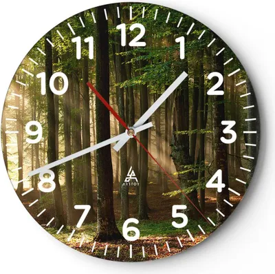 Produktbild von Wanduhr - Rund - Glasuhr - Wald Baum Natur - 40x40cm - Schleichendes Uhrwerk - Lautlos - zum Aufhängen bereit - Dekoration Modern - Wanddekoration aus Glas - C4AR40x40-3628
