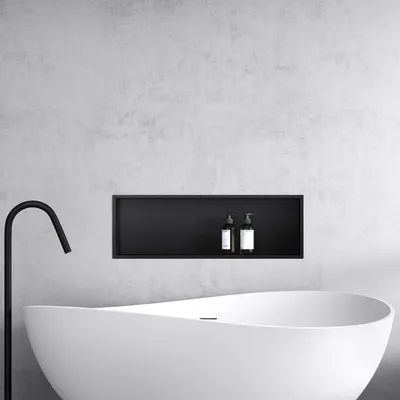 Produktbild von Mai & Mai Duschnische Bad Schwarz 30cm x 90cm x 8,3cm Wandnische befliesbar aus Edelstahl Duschregal einfache Montage