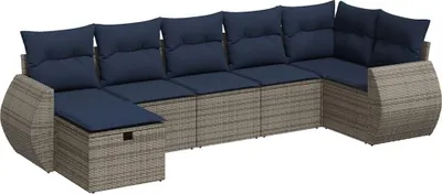 Image de vidaXL Ensemble de salon de jardin 7 pièces avec coussins Gris Poly rotin