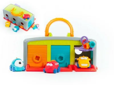 Produktbild von Teddies Spielzeug-Garage, Kunststoff, 30x14x13 cm, mit Zubehör, 3 Stück