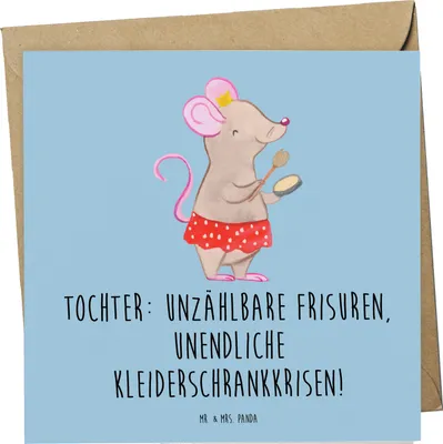 Produktbild von Mr. & Mrs. Panda Grußkarte Tochter Mode - Blau Pastell - Geschenk, handgemacht, anlasskarte, Frisuren, Freude, Glückwunschkarte, faltkarte, Dankeschön, Geschenke