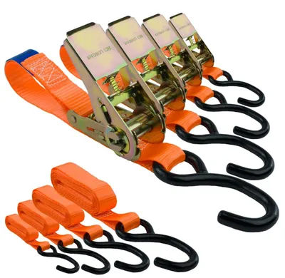 Produktbild von Spanngurte mit Ratsche und Haken 4er Set | 25mm breit | 3m lang | bis 700kg | Zurrgurte für Ladungssicherung | Spanngurte Haken | Gurtband | Spanngurte 3m