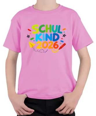 Immagine prodotto di Maglietta per bambini, colore rosa, taglia 104, per il primo giorno di scuola nel 2026. Ideale per la prima elementare
