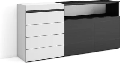 Produktbild von Kommode mit Schubladen, 157x35x75 cm, Für Schlafzimmer, Sideboard, Schrank, Weiß und Schwarz