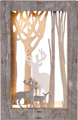 Produktbild von EGLO LED Weihnachtsdeko, rechteckige Weihnachts-Silhouette mit Wald-Motiv, Winterlandschaft mit batteriebetriebener Beleuchtung, warmweiß
