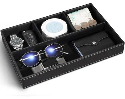 Productafbeelding van Organizer bureau - Dienblad - Kunstleer zwart - 30,3 x 20,3 x 4,1 cm - Voor sleutels en munten