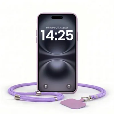 Produktbild von Handyhülle für Apple iPhone 16 Plus mit Handykette Band Kordel Hülle Case Schutzhülle Lila Violett